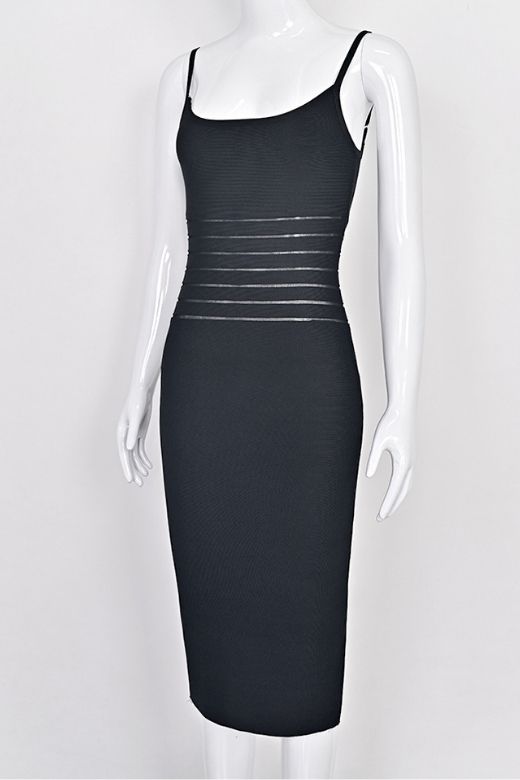 Woman wearing a figure flattering Abigail Bodycon Midi Dress - Classic Black BODYCON COLLECTION Pty Ltd