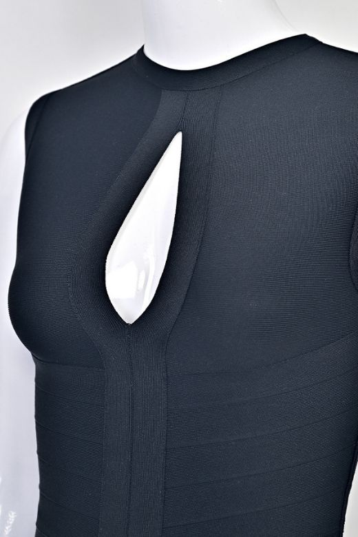 Woman wearing a figure flattering Alora Bandage Mini Dress - Classic Black BODYCON COLLECTION Pty Ltd