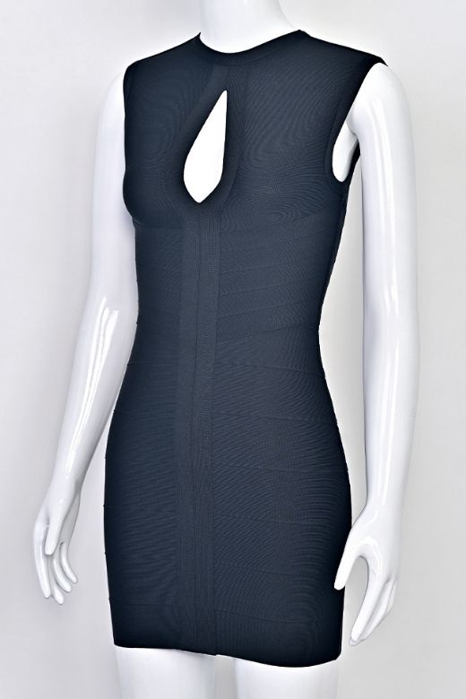 Woman wearing a figure flattering Alora Bandage Mini Dress - Classic Black BODYCON COLLECTION Pty Ltd