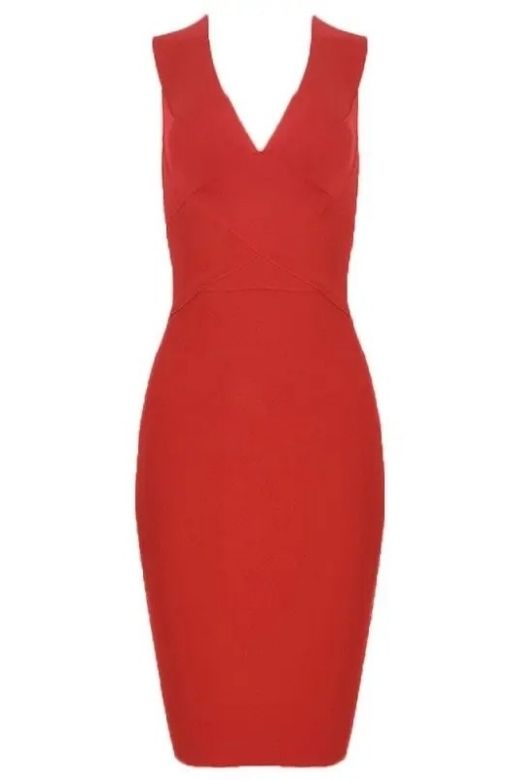 Woman wearing a figure flattering Ash Bandage Dress - Lipstick Red Bodycon Collection