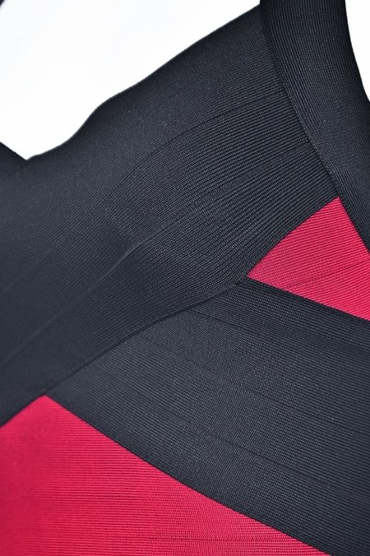 Woman wearing a figure flattering Audrey Bandage Mini Dress - Cherry Red BODYCON COLLECTION Pty Ltd