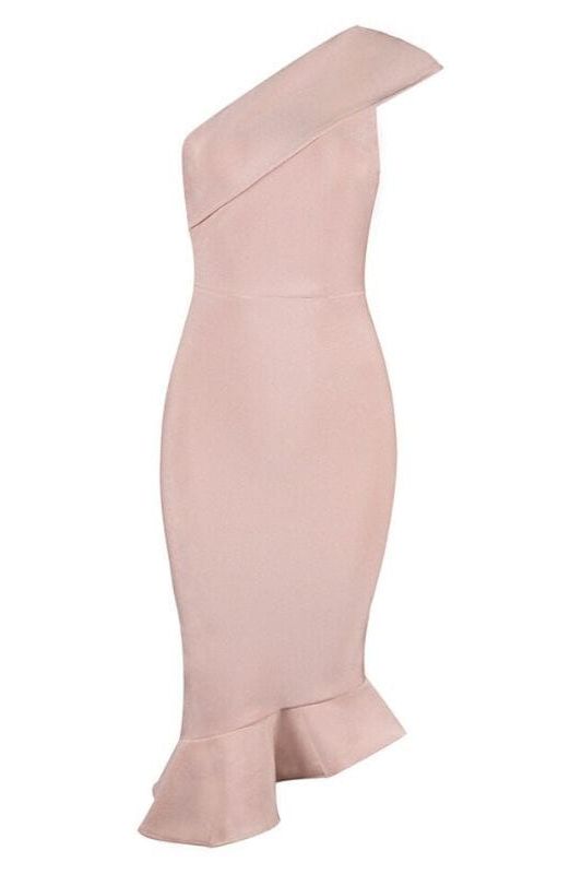 Woman wearing a figure flattering Avery Bandage Dress - Dusty Pink BODYCON COLLECTION