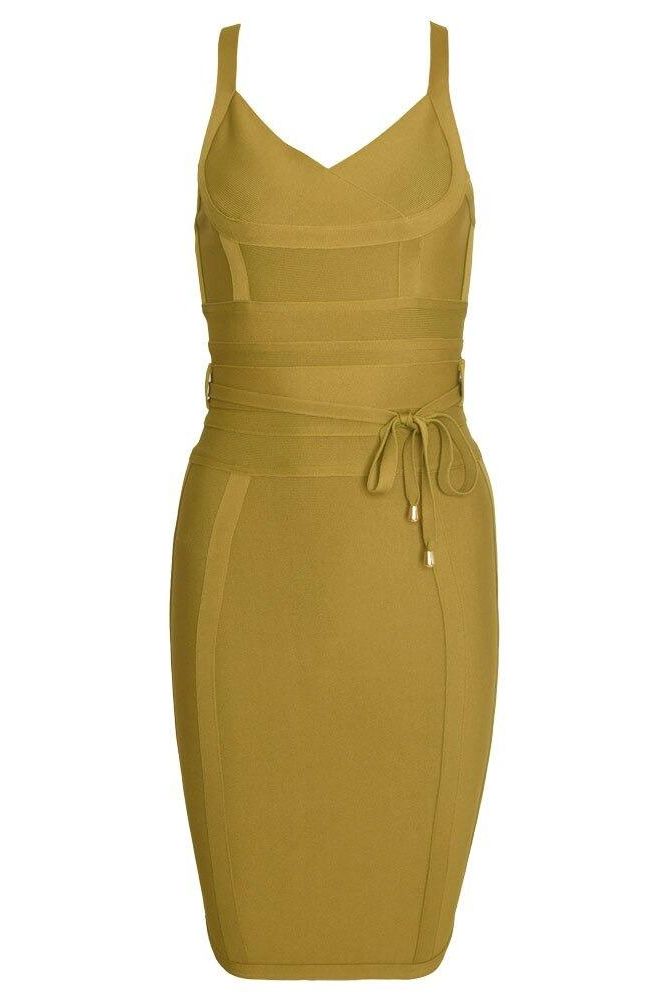 Woman wearing a figure flattering Bek Bandage Dress - Olive Green Bodycon Collection