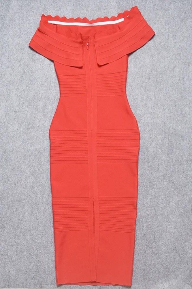 Woman wearing a figure flattering Billie Bandage Midi Dress - Lipstick Red Bodycon Collection