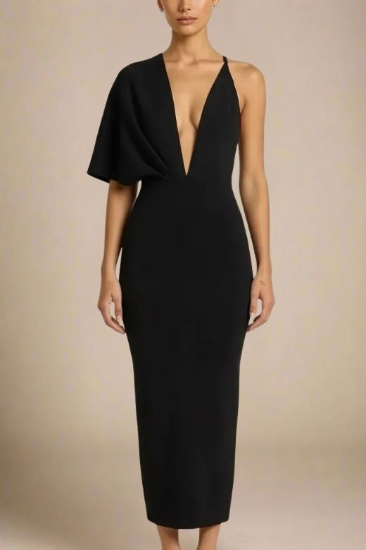 Woman wearing a figure flattering Blake Bandage Maxi Dress - Classic Black BODYCON COLLECTION