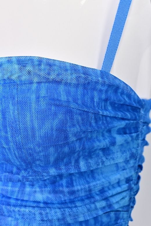 Woman wearing a figure flattering Cassie Bodycon Wrap Mini Dress - Royal Blue BODYCON COLLECTION