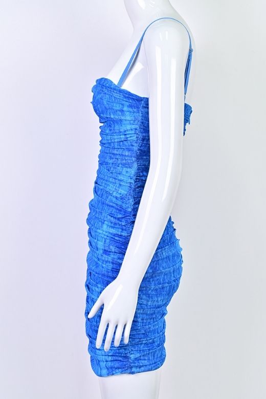 Woman wearing a figure flattering Cassie Bodycon Wrap Mini Dress - Royal Blue BODYCON COLLECTION