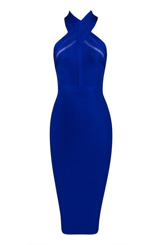 Woman wearing a figure flattering Eden Bandage Dress - Royal Blue BODYCON COLLECTION