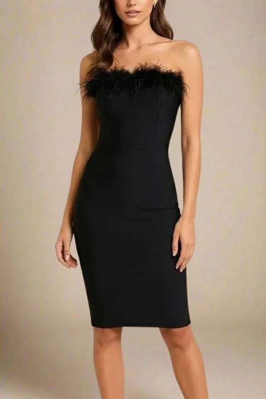 Woman wearing a figure flattering Erin Bandage Dress - Classic Black BODYCON COLLECTION