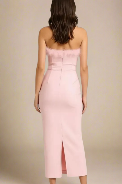 Woman wearing a figure flattering Erin Bodycon Maxi Dress - Dusty Pink BODYCON COLLECTION