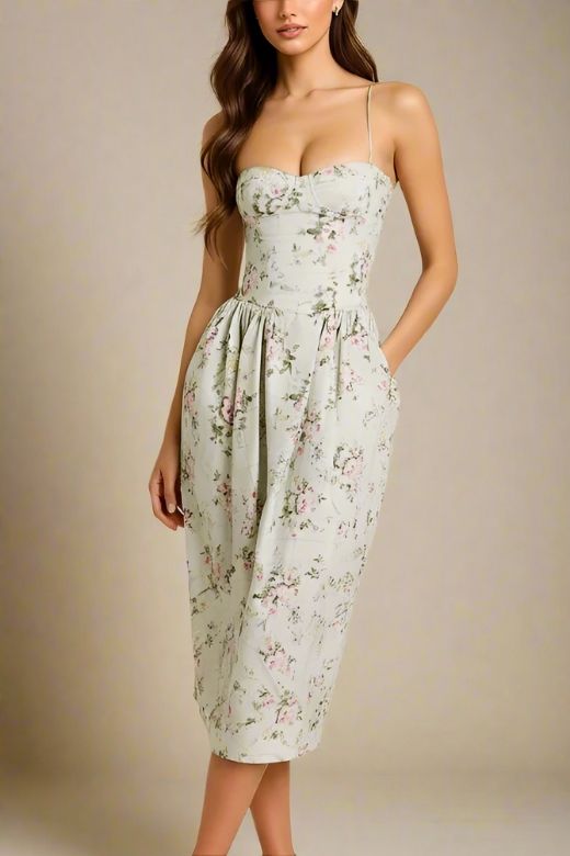 Woman wearing a figure flattering Everly Midi Dress - Mint Green BODYCON COLLECTION Pty Ltd