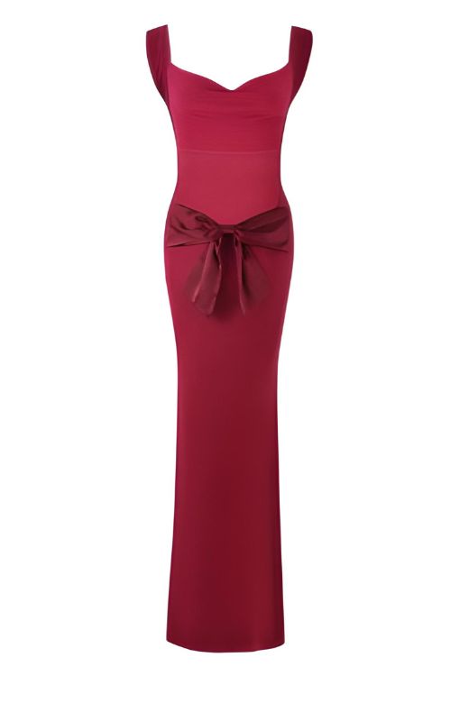Woman wearing a figure flattering Harper Bodycon Maxi Dress - Lipstick Red BODYCON COLLECTION