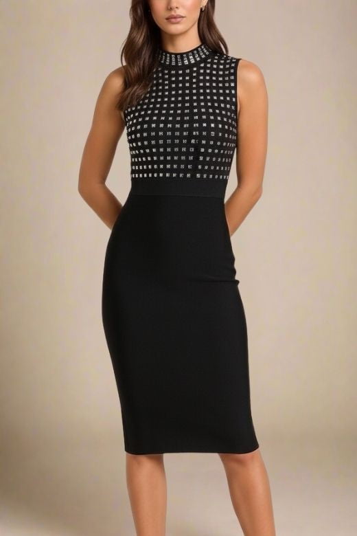 Woman wearing a figure flattering Hazel Bodycon Dress - Classic Black BODYCON COLLECTION Pty Ltd