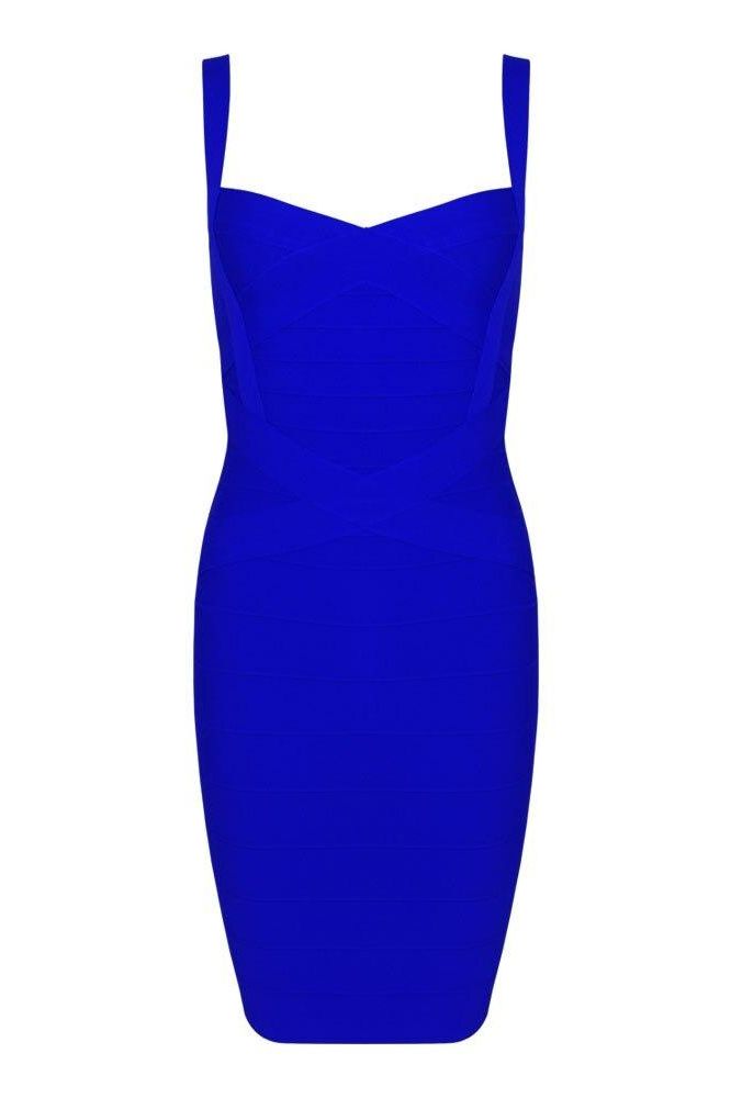 Woman wearing a figure flattering Heidi Bandage Mini Dress - Royal Blue Bodycon Collection