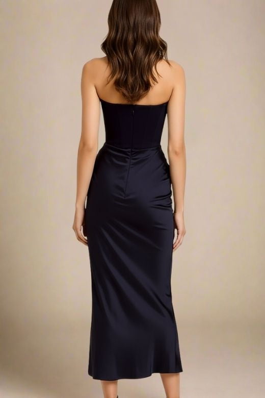 Woman wearing a figure flattering Hope Bodycon Wrap Maxi Dress - Classic Black BODYCON COLLECTION