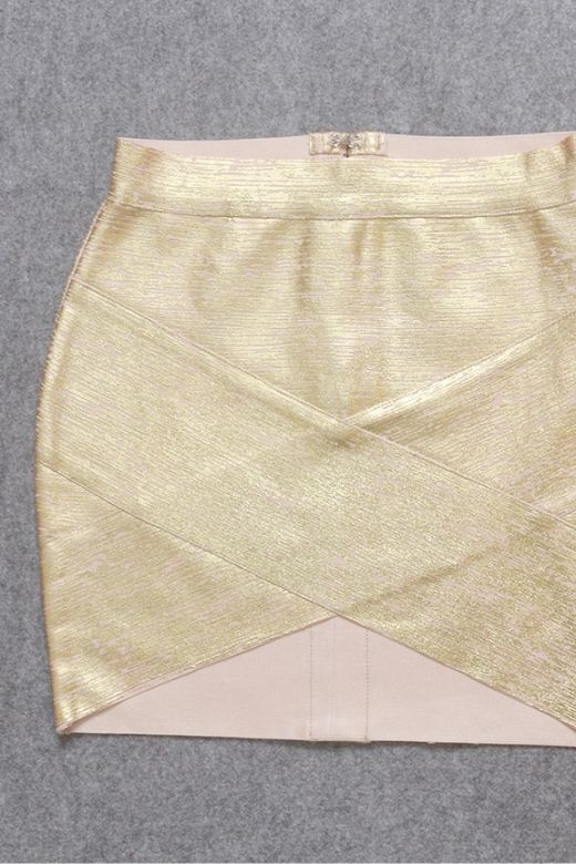 Woman wearing a figure flattering Jay High Waist Bandage Mini Skirt - Gold BODYCON COLLECTION