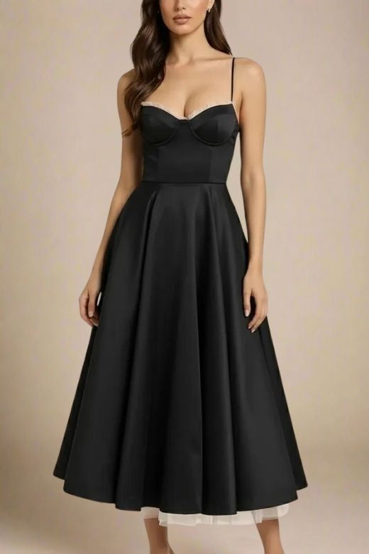 Woman wearing a figure flattering Mavis Bodycon Midi Dress - Classic Black BODYCON COLLECTION