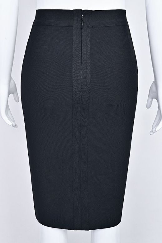Woman wearing a figure flattering Pencil High Waist Bandage Knee Length Skirt - Classic Black BODYCON COLLECTION