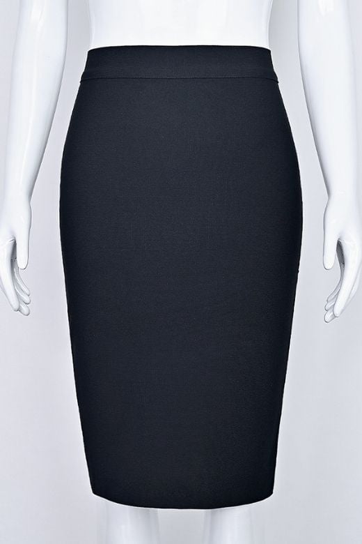 Woman wearing a figure flattering Pencil High Waist Bandage Knee Length Skirt - Classic Black BODYCON COLLECTION