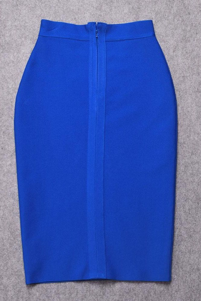 Woman wearing a figure flattering Pencil High Waist Bandage Knee Length Skirt - Royal Blue BODYCON COLLECTION