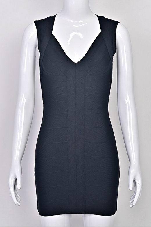 Woman wearing a figure flattering Sabrina Bandage Mini Dress - Classic Black BODYCON COLLECTION Pty Ltd