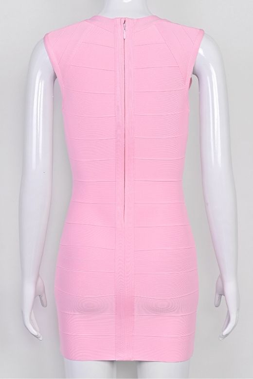 Woman wearing a figure flattering Sabrina Bandage Mini Dress - Dusty Pink BODYCON COLLECTION Pty Ltd