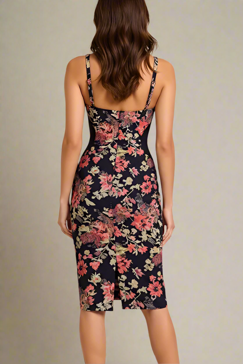 Woman wearing a figure flattering Tate Bodycon Wrap Dress - Classic Black BODYCON COLLECTION Pty Ltd