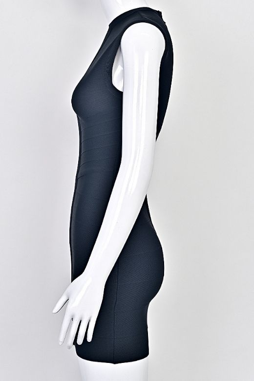 Woman wearing a figure flattering  Alora Bandage Mini Dress - Classic Black BODYCON COLLECTION Pty Ltd