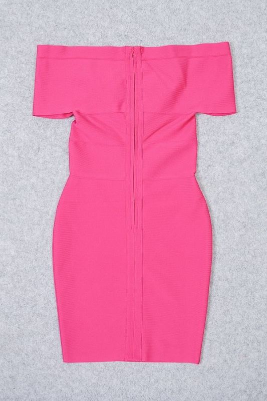 Woman wearing a figure flattering  Bea Bandage Dress - Hot Pink Bodycon Collection
