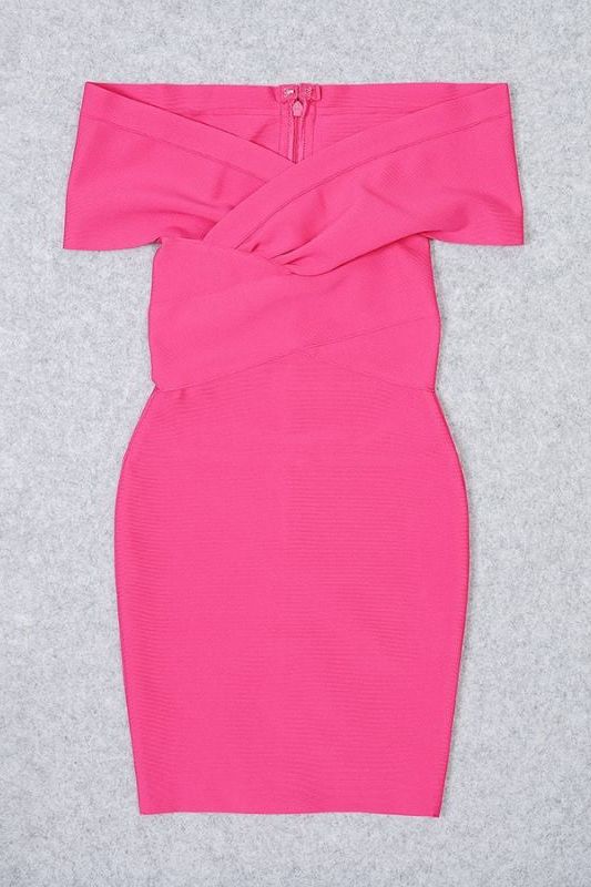 Woman wearing a figure flattering  Bea Bandage Dress - Hot Pink Bodycon Collection