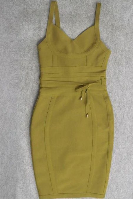 Woman wearing a figure flattering  Bek Bandage Dress - Olive Green Bodycon Collection
