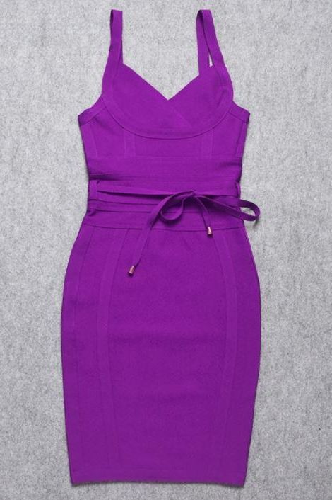 Woman wearing a figure flattering  Bek Bandage Dress - Plum Purple Bodycon Collection