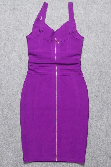 Woman wearing a figure flattering  Bek Bandage Dress - Plum Purple Bodycon Collection