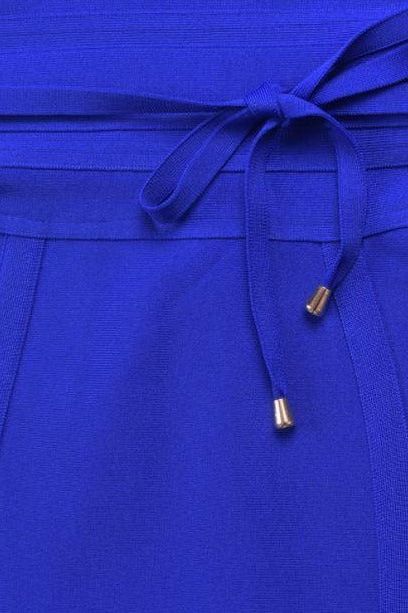 Woman wearing a figure flattering  Bek Bandage Dress - Royal Blue Bodycon Collection