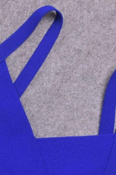 Woman wearing a figure flattering  Bek Bandage Dress - Royal Blue Bodycon Collection