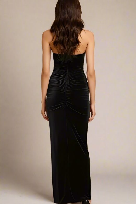 Woman wearing a figure flattering  Bella Bodycon Wrap Maxi Dress - Classic Black BODYCON COLLECTION Pty Ltd