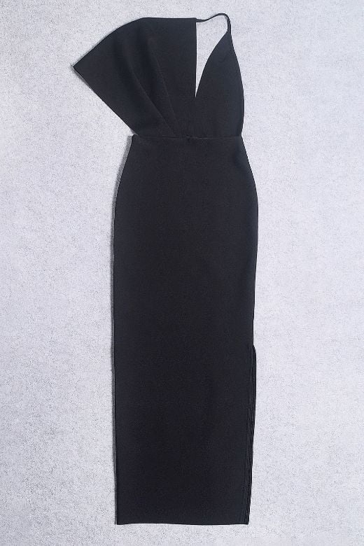 Woman wearing a figure flattering  Blake Bandage Maxi Dress - Classic Black BODYCON COLLECTION