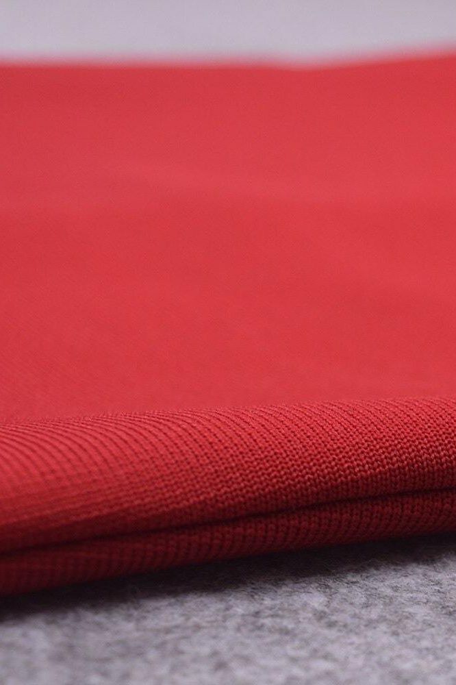 Woman wearing a figure flattering  Blanche Bandage Midi Dress - Lipstick Red BODYCON COLLECTION