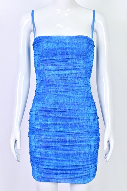 Woman wearing a figure flattering  Cassie Bodycon Wrap Mini Dress - Royal Blue BODYCON COLLECTION