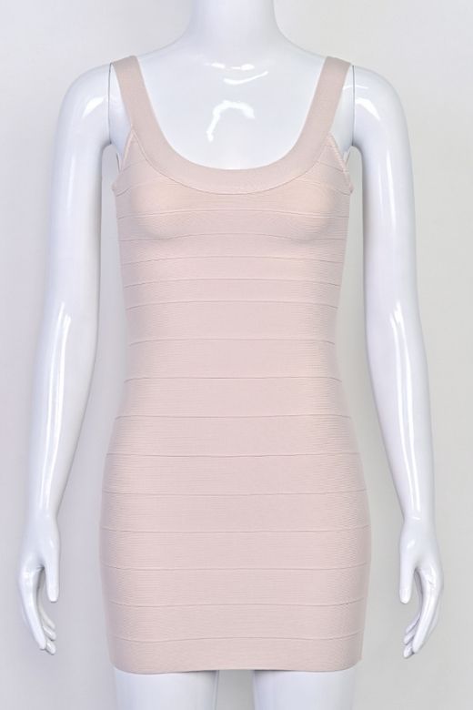 Woman wearing a figure flattering  Cindy Bandage Mini Dress - Beige BODYCON COLLECTION Pty Ltd