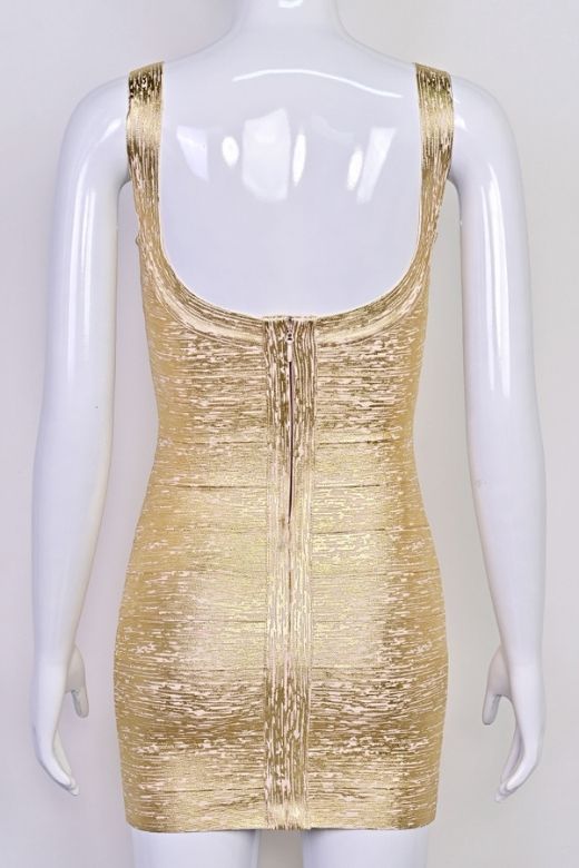 Woman wearing a figure flattering  Cindy Bandage Mini Dress - Gold BODYCON COLLECTION Pty Ltd