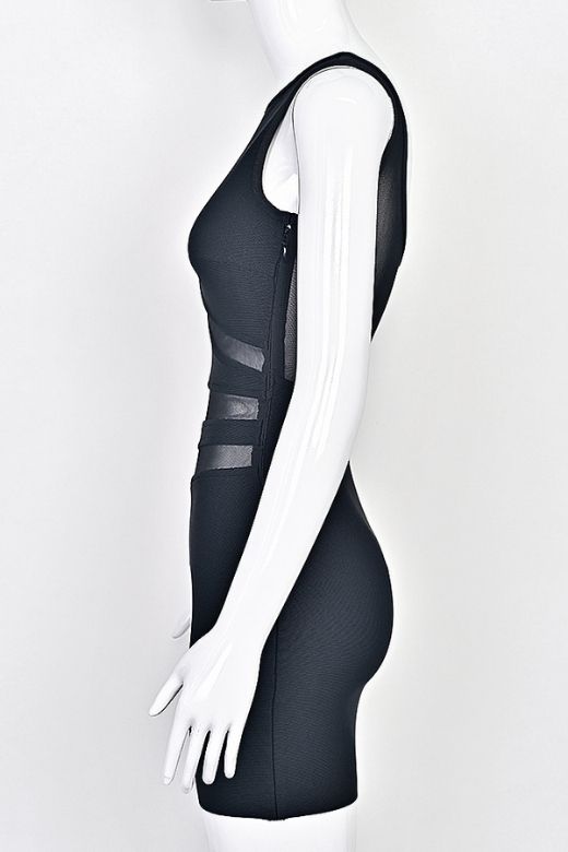 Woman wearing a figure flattering  Ellie Bodycon Mini Dress - Classic Black BODYCON COLLECTION Pty Ltd