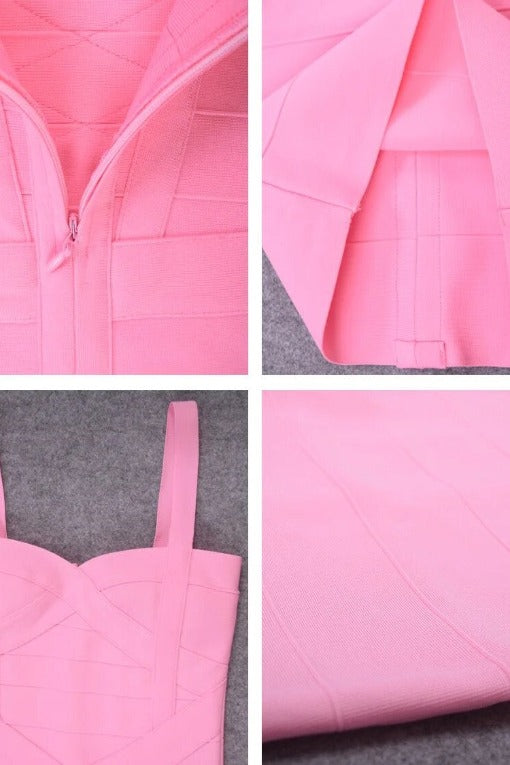 Woman wearing a figure flattering  Heidi Bandage Midi Dress - Dusty Pink Bodycon Collection