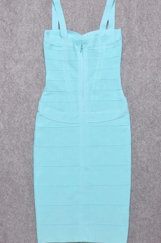 Woman wearing a figure flattering  Heidi Bandage Midi Dress - Sky Blue Bodycon Collection