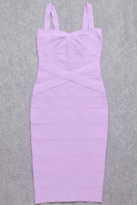 Woman wearing a figure flattering  Heidi Bandage Midi Dress - Violet Bodycon Collection