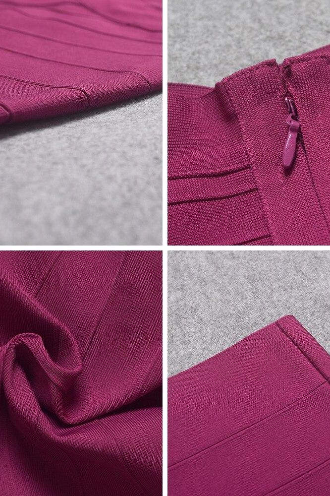 Woman wearing a figure flattering  Heidi Bandage Mini Dress - Magenta Pink Bodycon Collection