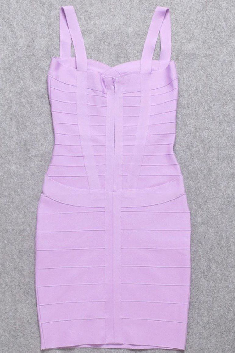 Woman wearing a figure flattering  Heidi Bandage Mini Dress - Violet Bodycon Collection