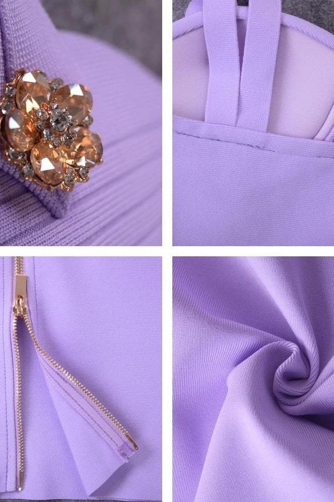 Woman wearing a figure flattering  Kate Bandage Dress - Violet Bodycon Collection