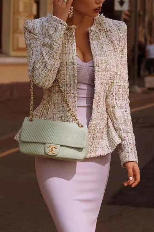 Woman wearing a figure flattering  Kate Bandage Dress - Violet Bodycon Collection