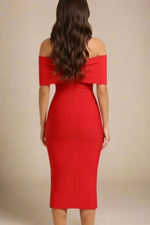 Woman wearing a figure flattering  Kristina Bodycon Dress Dress - Lipstick Red BODYCON COLLECTION